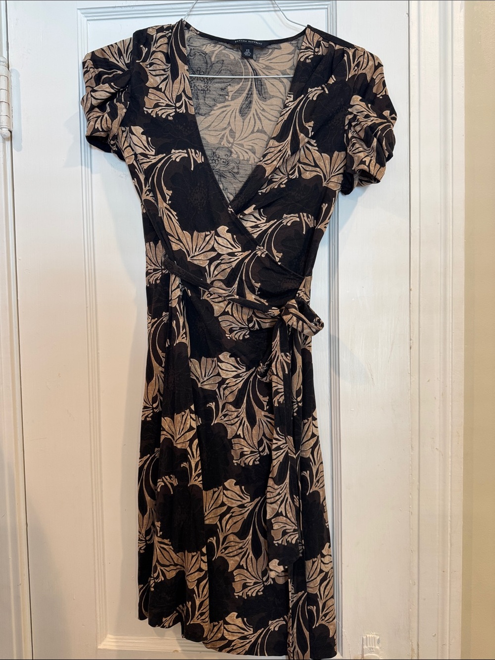 Banana Republic Black and Beige Floral Wrap Dress